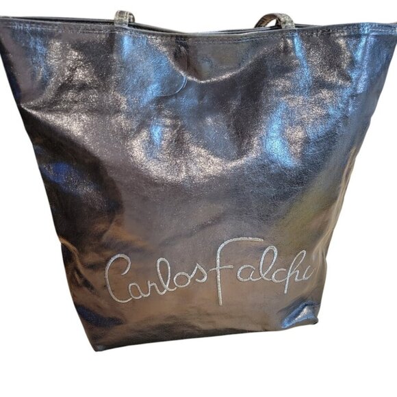 ✨ Vintage Carlos Falchi Silver-Tone Tote Bag - Rare Metallic Design - Picture 5 of 10